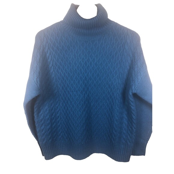 Ann Taylor NWT Women's  Turtleneck Sweater SZ M blue Chunky Fisherman Cable Knit - Picture 2 of 10